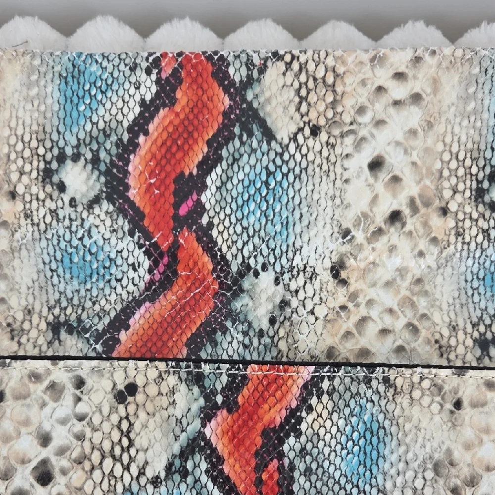 Snake-Print Clutch with Gold Chain - Multicolor